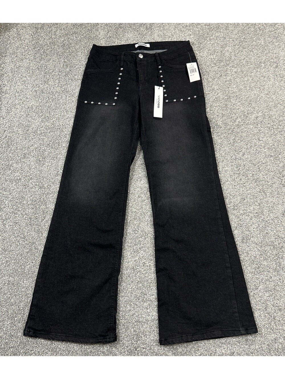 Vigoss Washed Black Wide Leg Pants Size 27 Studded Pocket Detail